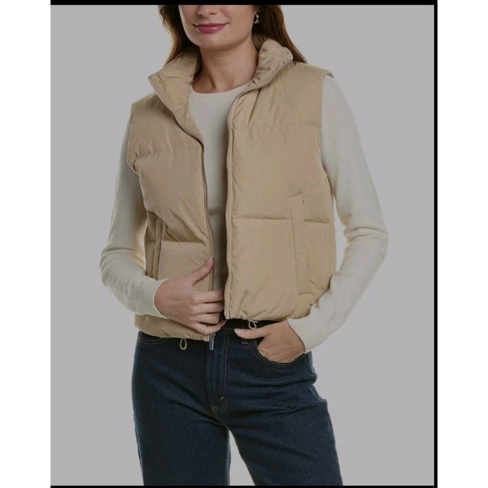 Theory Down Crop Puffer Vest Tan Clay Tumbled Nylon Size Medium NWT